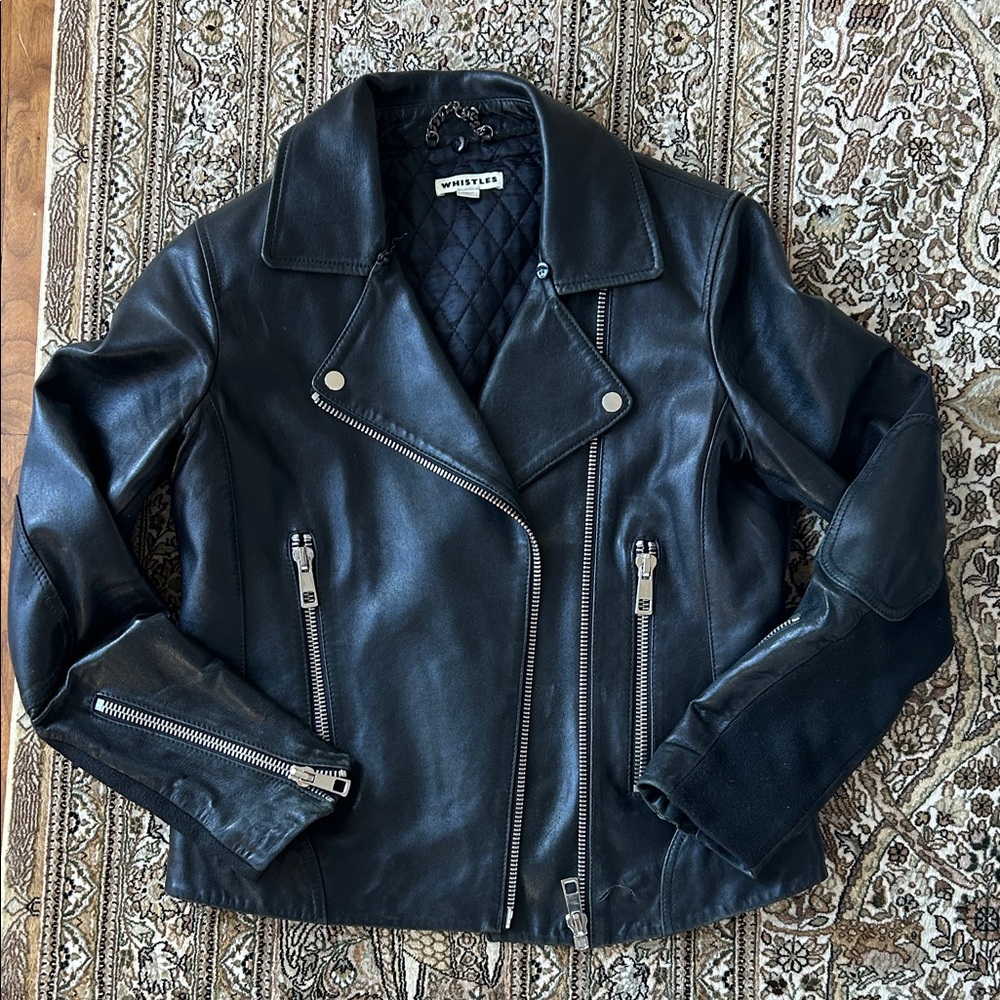 Whistles black Leather Moto Jacket size 6